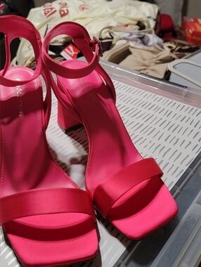 Women's Hot Pink Block Heel Sandals with Ankle Strap